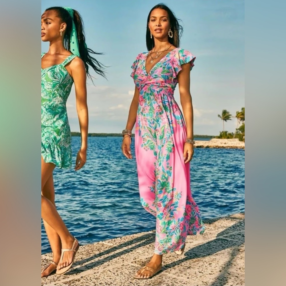 Pink and Green Floral Maxi Dress